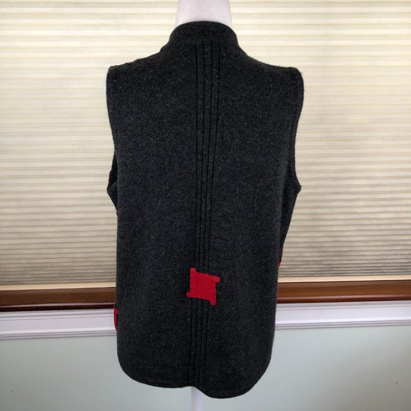Susan Bristol 2001 Hand Embroidered Sequins Red & Gray Lambswool Front Zip Vest - Picture 3 of 15